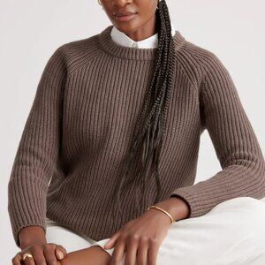 Quince 100% Organic Cotton Fisherman Crew Sweater in Heather Brown